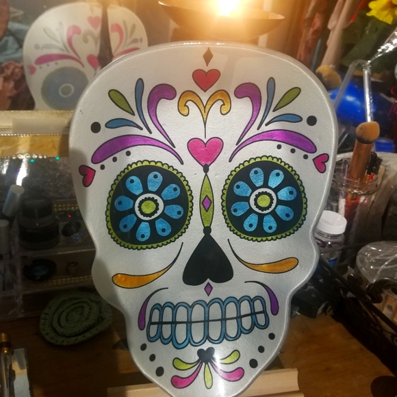 Candy skull dia de los muertes display plate, dish,candy dish trinket plate - Picture 1 of 5